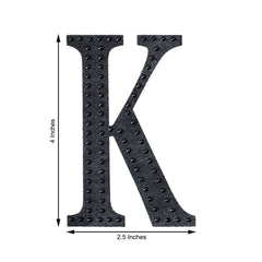 Decorative Rhinestone Alphabet "K" Letter Stickers, Glitter Adhesive Craft Letters Black DIY Sparkle Embellishments 4"