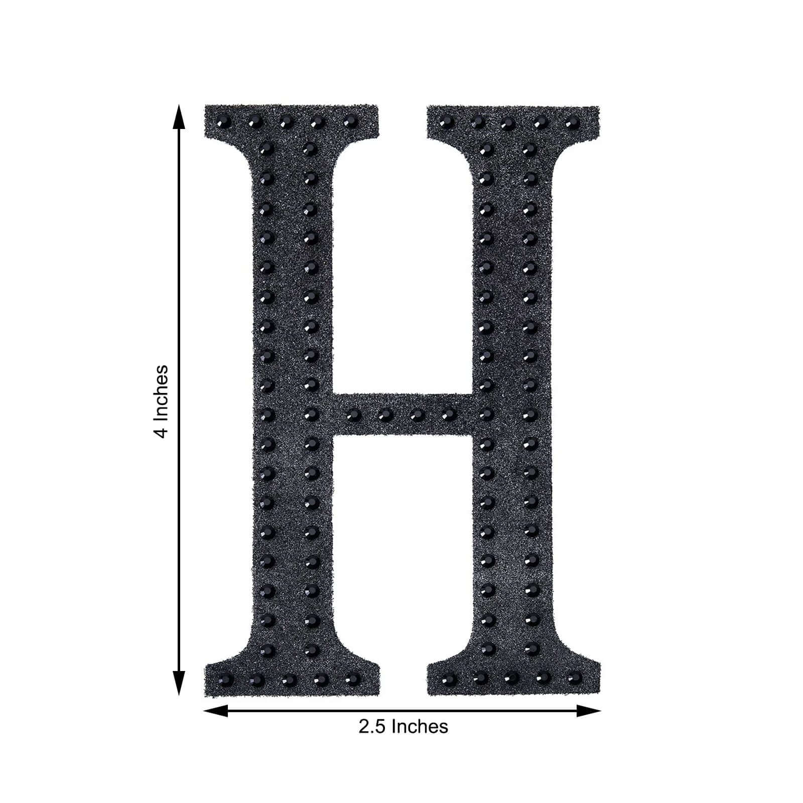 Decorative Rhinestone Alphabet "H" Letter Stickers, Glitter Adhesive Craft Letters Black DIY Sparkle Embellishments 4"