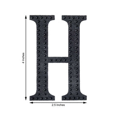 Decorative Rhinestone Alphabet "H" Letter Stickers, Glitter Adhesive Craft Letters Black DIY Sparkle Embellishments 4"