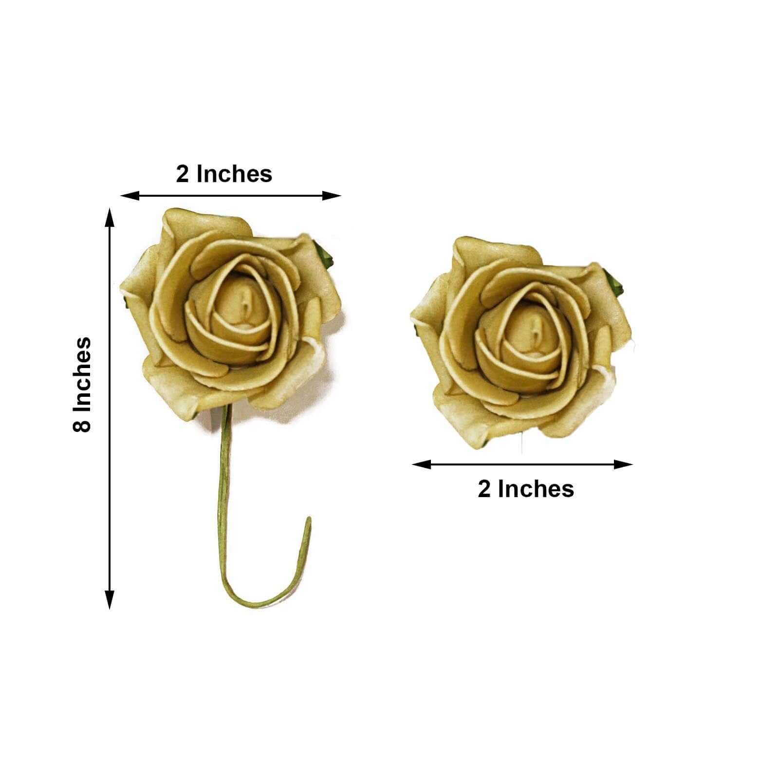 24 Roses 2" Gold Artificial Foam Flowers With Stem Wire and Leaves