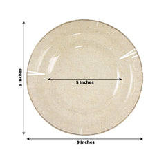 10-Pack Plastic 9" Round Dinner Plates in Gold Glitter with Ruffled Rim - Transparent Sturdy Disposable Dinnerware