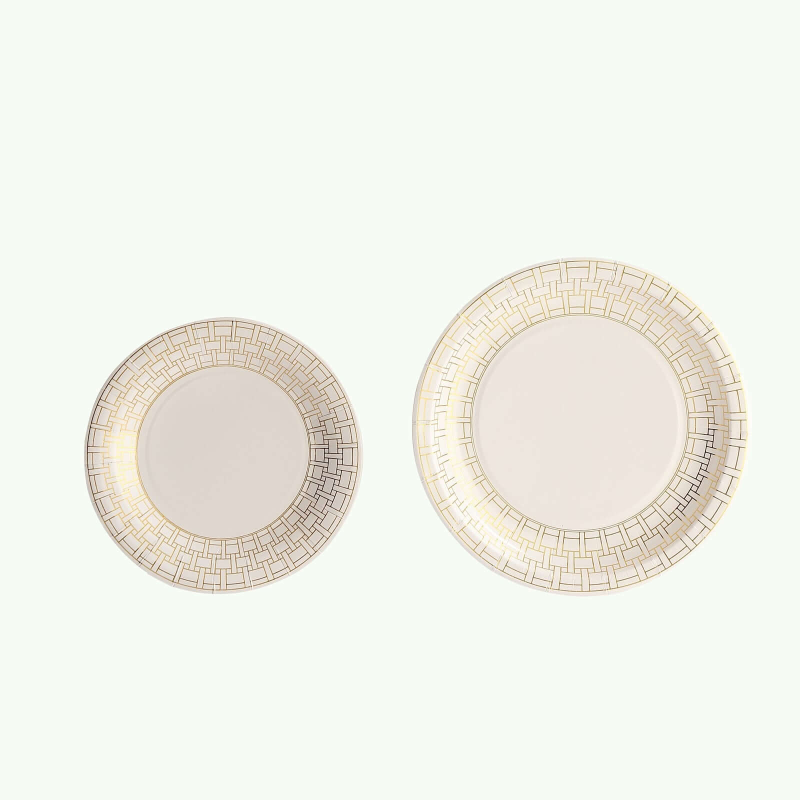 25-Pack Paper 7" Round Dessert Plates in White with Gold Basketweave Rim