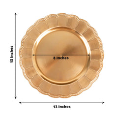 6-Pack Acrylic Round Charger Plates 13" in Metallic Gold with Beaded Sunflower Rim, Plastic Dinner Party Charger Tableware