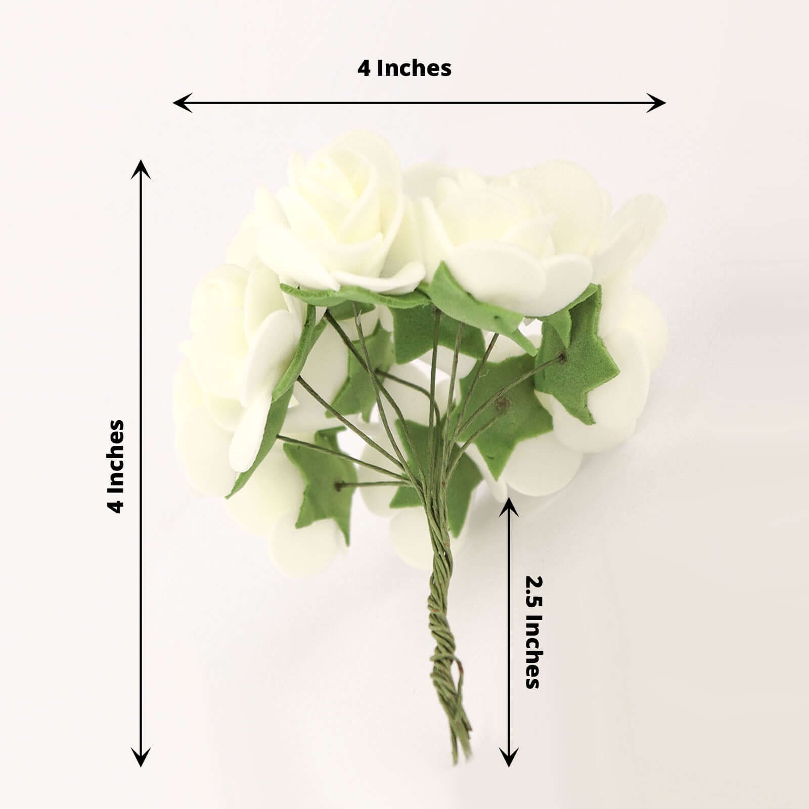 48 Roses 1" Ivory Real Touch Artificial DIY Foam Rose Flowers With Stem, Craft Rose Buds