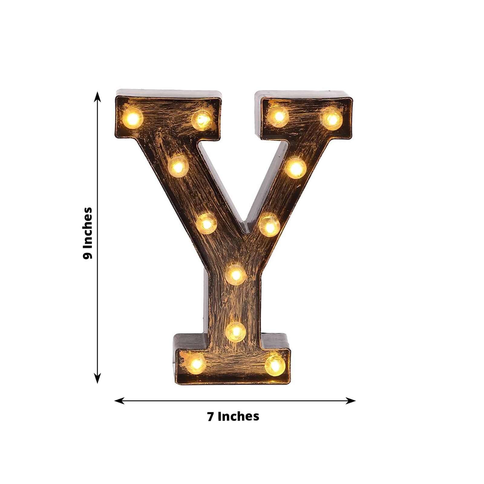 LED Marquee Letter "Y" Industrial Style Antique Black - Light-Up Alphabet Sign for Weddings & Displays 9"