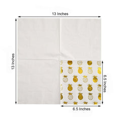 20-Pack Paper Dinner Napkins with Pineapple Design Metallic Gold - Disposable 3 Ply Cocktail Napkins for Parties