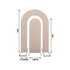 Set of 2 Nude Spandex Fitted Wedding Arch Covers for Round Top and Double Arch Chiara Backdrop Stands - 6ft,8ft