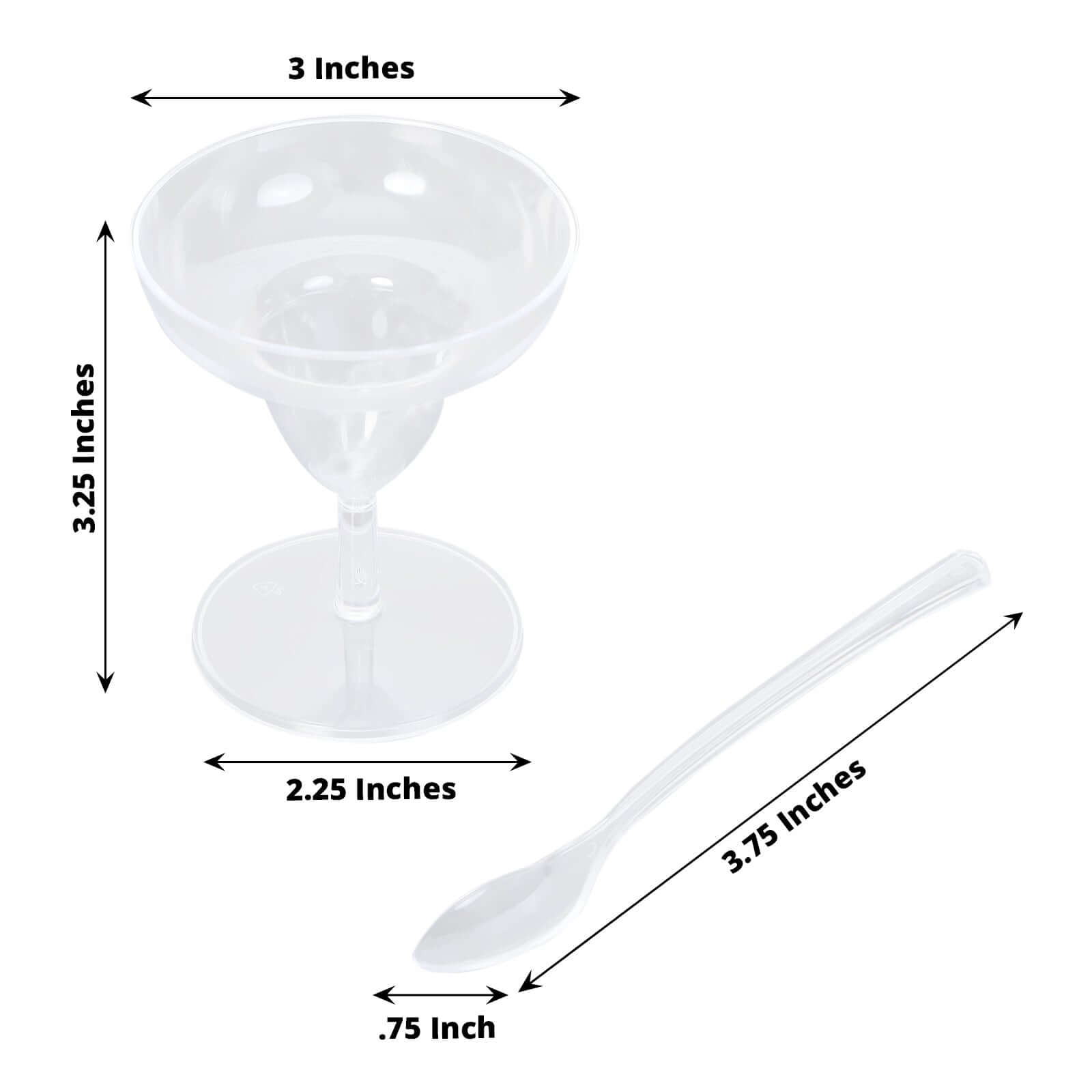 24-Pack Plastic Margarita Glasses Mini Clear with Spoons - Great for Appetizers 2oz