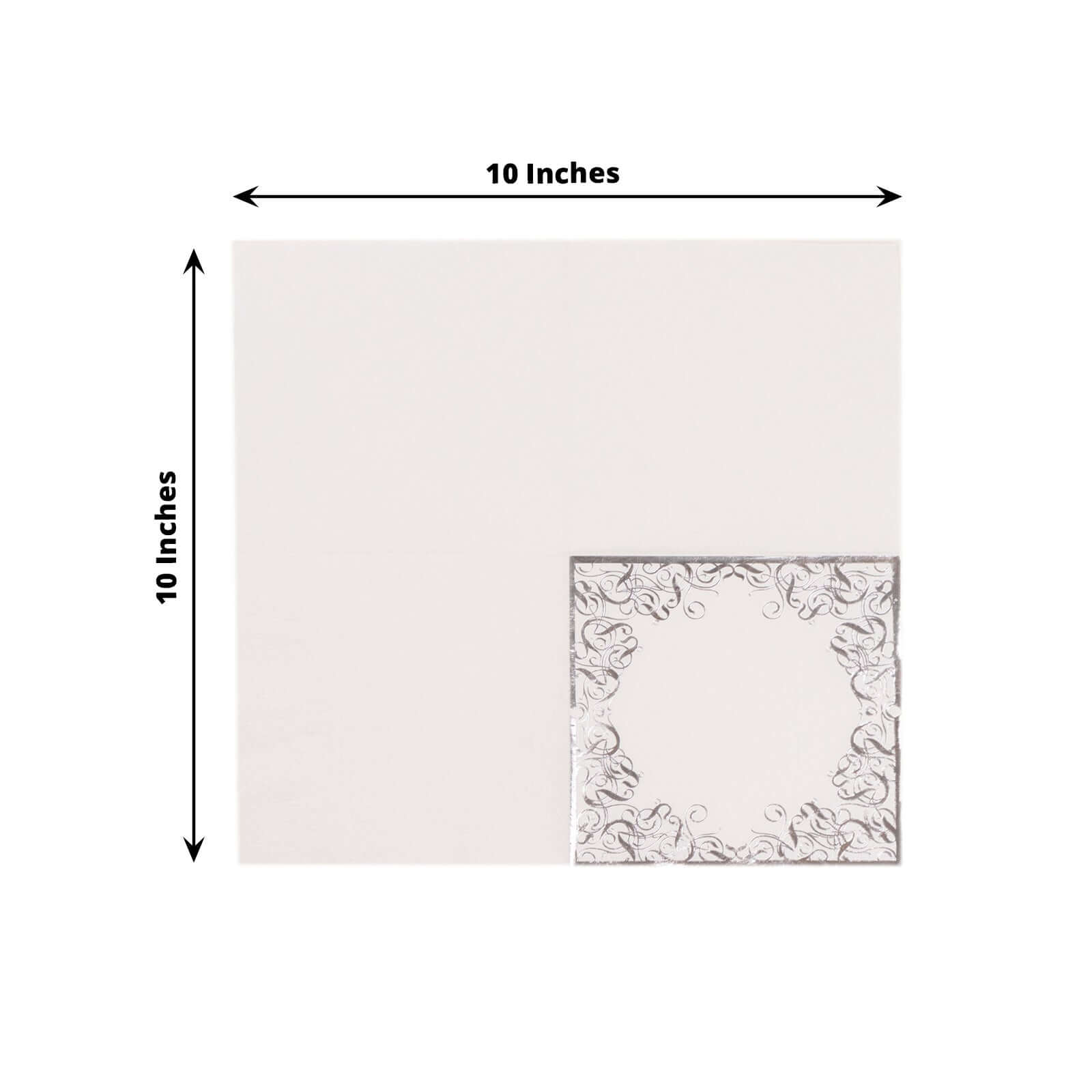 20-Pack Paper Beverage Napkins with Silver Foil Lace Design White - 3 Ply Disposable 18GSM European Style Cocktail Napkins 5"x5"