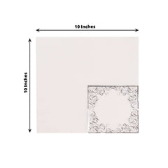 20-Pack Paper Beverage Napkins with Silver Foil Lace Design White - 3 Ply Disposable 18GSM European Style Cocktail Napkins 5"x5"