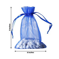 10 Pack 6"x9" Royal Blue Organza Drawstring Wedding Party Favor Bags