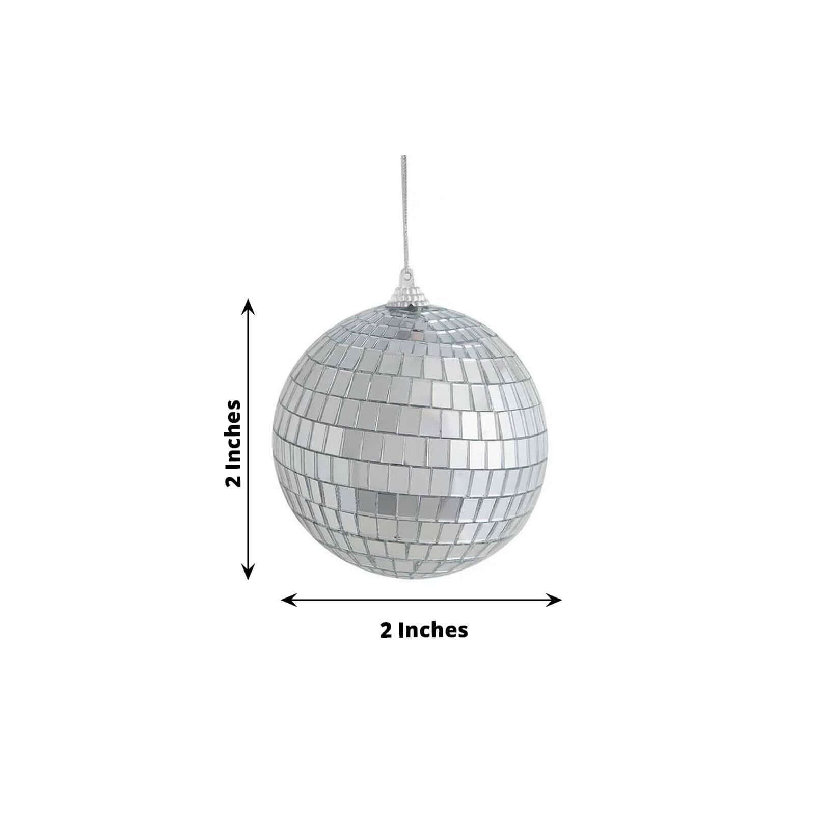 6 Pack 2" Silver Foam Disco Mirror Ball With Hanging Strings, Holiday Christmas Ornaments