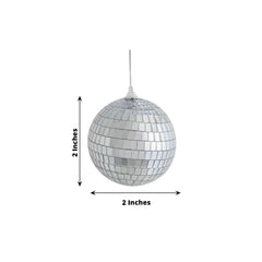 6 Pack 2" Silver Foam Disco Mirror Ball With Hanging Strings, Holiday Christmas Ornaments