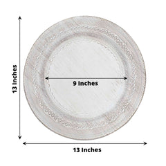 6-Pack Acrylic Round Charger Plates 13" in White with Lace Embossed Rim, Rustic Plastic Decorative Charger Tableware