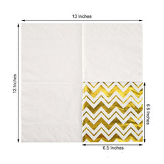20-Pack Paper Dinner Napkins with Chevron Design Metallic Gold - Disposable 3 Ply Cocktail Napkins for Weddings