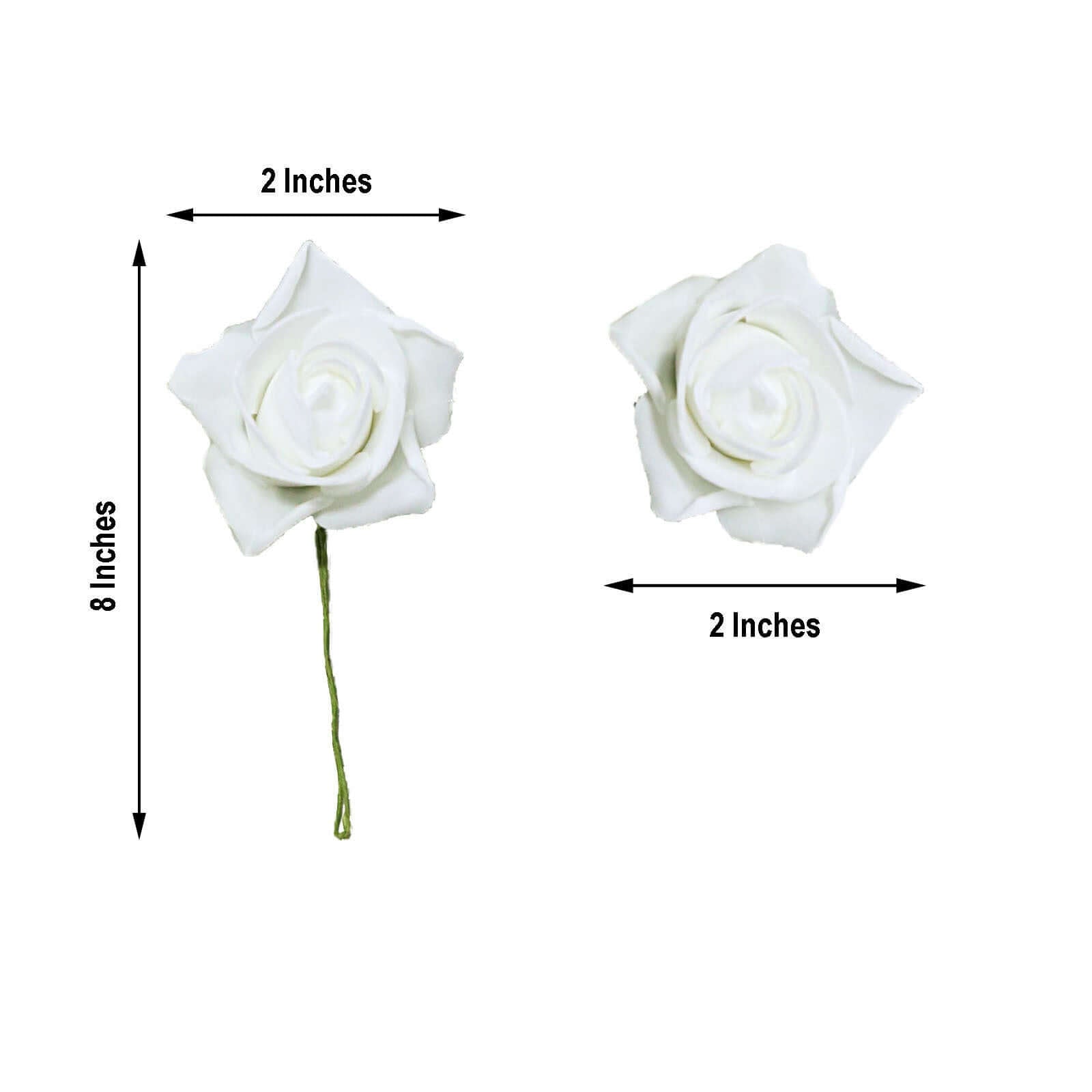 24 Roses 2" White Artificial Foam Flowers With Stem Wire and Leaves
