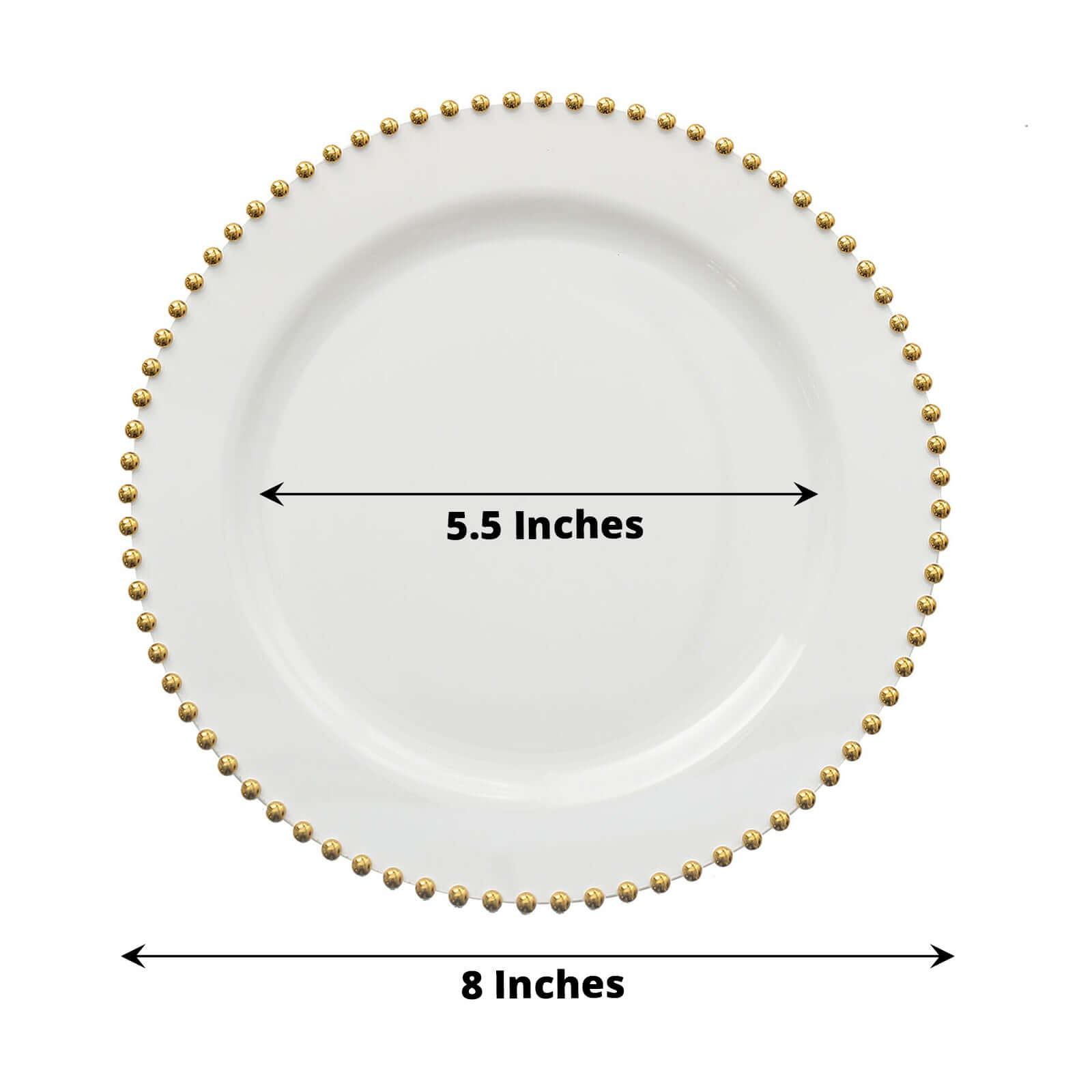 10-Pack White Plastic Dessert Plates – 8" Round with Gold Beaded Rim, Disposable for Parties & Events