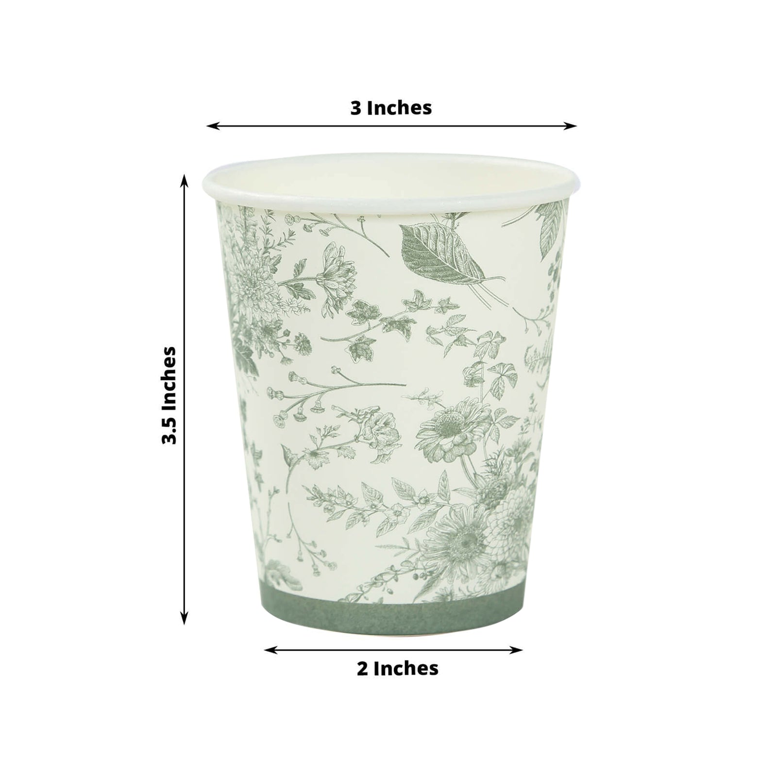 24 Pack Disposable Paper Cups in White Sage Green French Toile Pattern, Elegant Party Cups - 9oz