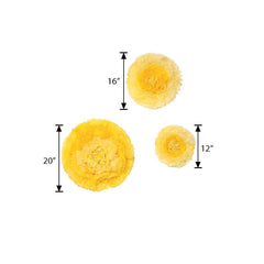 Set of 6 Yellow Giant Carnation 3D Paper Flowers Wall Decor - 12",16",20"