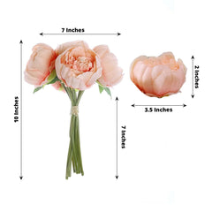 5 Flower Head Peach Peony Bouquet Artificial Silk Peonies Spray