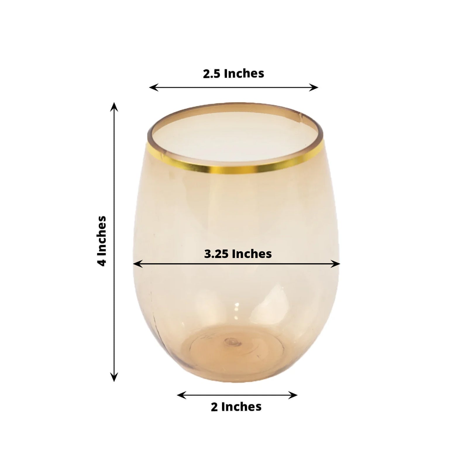 12-Pack Plastic Wine Tumblers Transparent Amber with Gold Rim - Reusable Drinkware 12oz