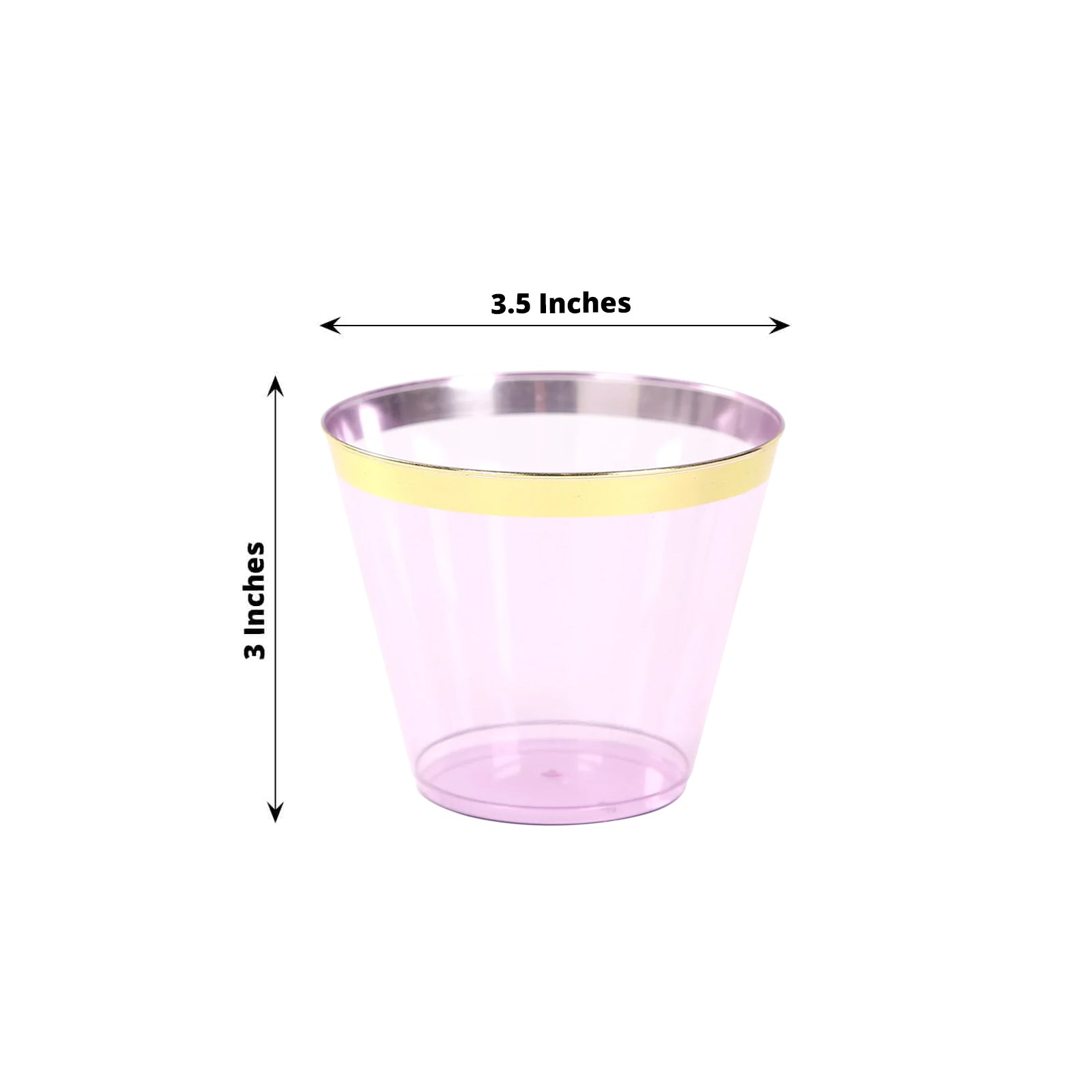 25-Pack Plastic Party Cups Transparent Purple Crystal with Gold Rim - Stylish Short Disposable Glasses 9oz