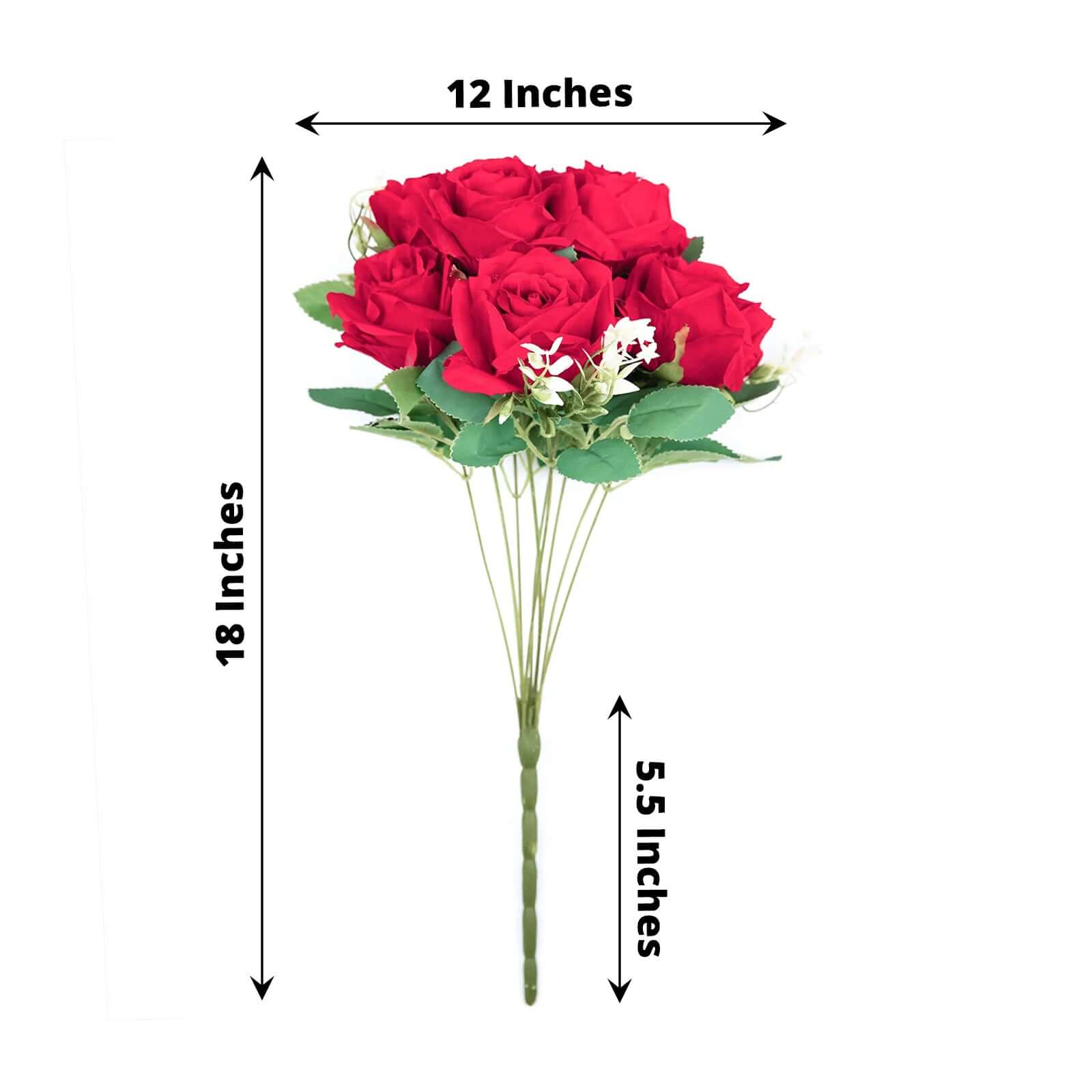 2 Bushes 18" Real Touch Red Artificial Rose Flower Bouquet, Silk Long Stem Flower Arrangements