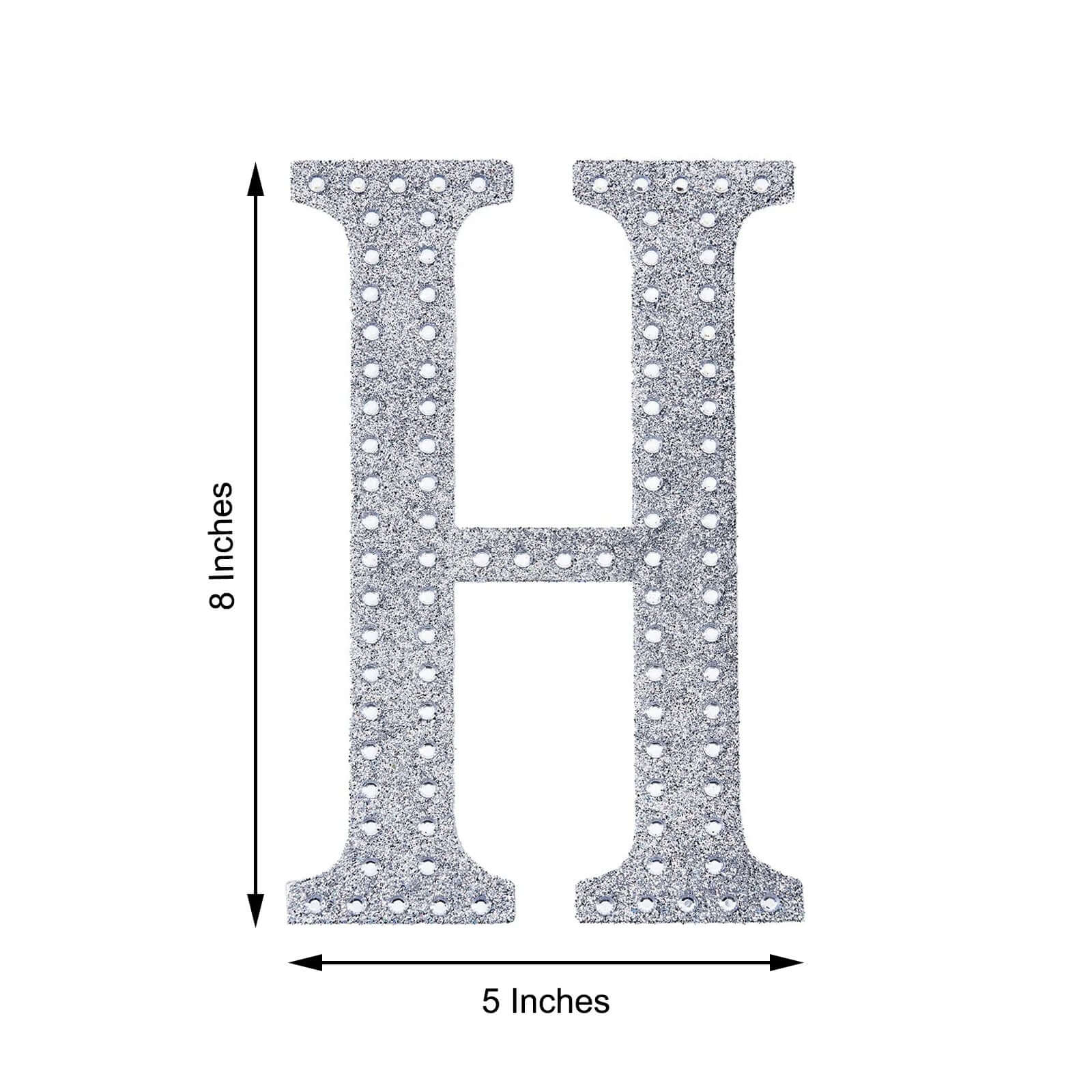 Decorative Rhinestone Alphabet "H" Letter Stickers, Glitter Adhesive Craft Letters Silver DIY Sparkle Embellishments 8"