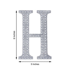 Decorative Rhinestone Alphabet "H" Letter Stickers, Glitter Adhesive Craft Letters Silver DIY Sparkle Embellishments 8"