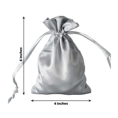 12 Pack 4"x6" Silver Satin Drawstring Wedding Party Favor Gift Bags