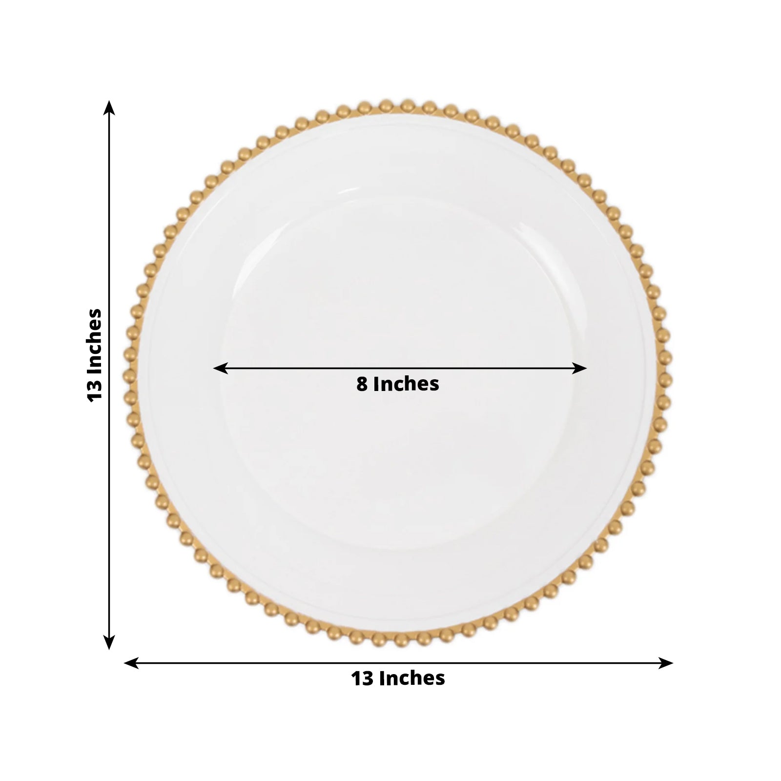 6-Pack Acrylic Round Charger Plates 13" in White with Gold Beaded Rim, Decorative Dinner Party Charger Tableware
