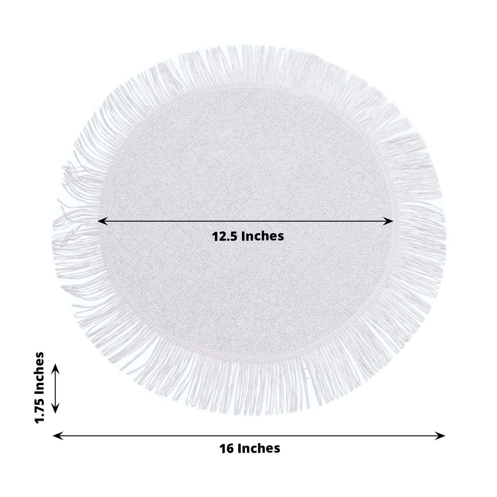 4-Pack Placemats Fringe Edge Design White Jute Round - Rustic Boho Chic Burlap Table Decor 16"