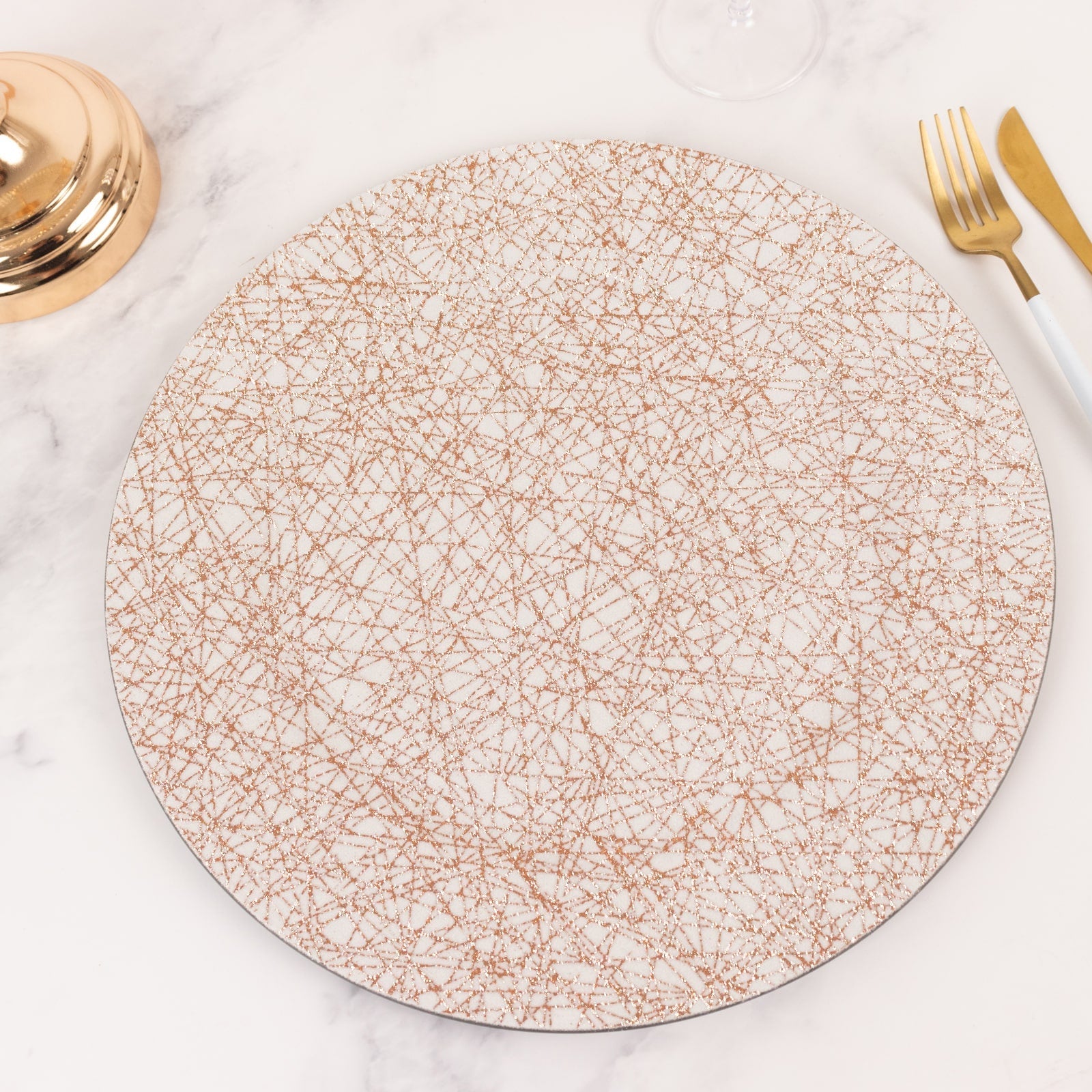 6-Pack Acrylic Round Charger Plates 13" in Rose Gold with Glitter Abstract Lines Pattern, Decorative Dinner Party Charger Tableware