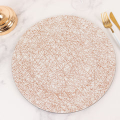 6-Pack Acrylic Round Charger Plates 13" in Rose Gold with Glitter Abstract Lines Pattern, Decorative Dinner Party Charger Tableware