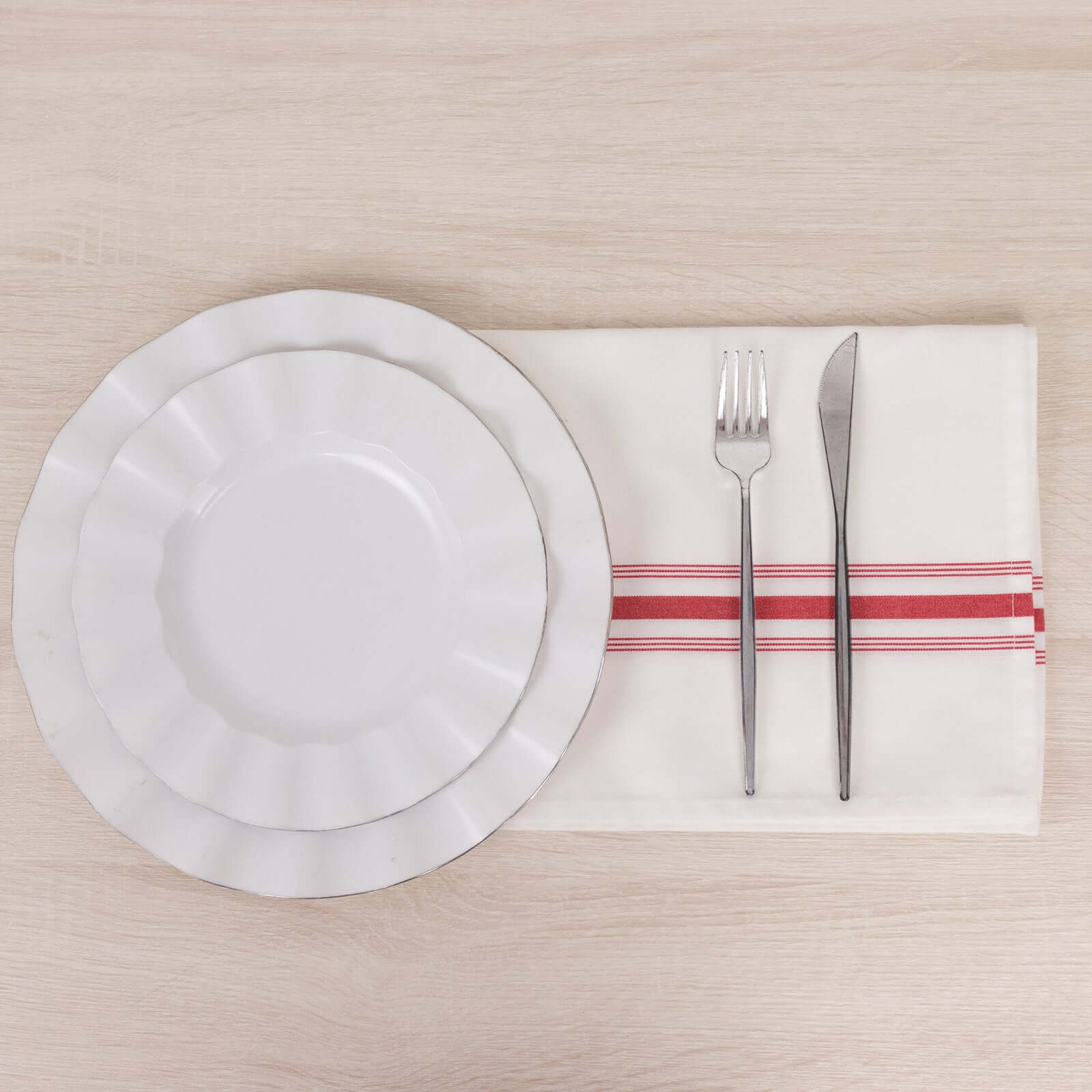 10 Pack Premium Spun Polyester 18"x22" Napkins White/Red Bistro Style - Highly Absorbent Cotton-Like Feel Cloth Napkins