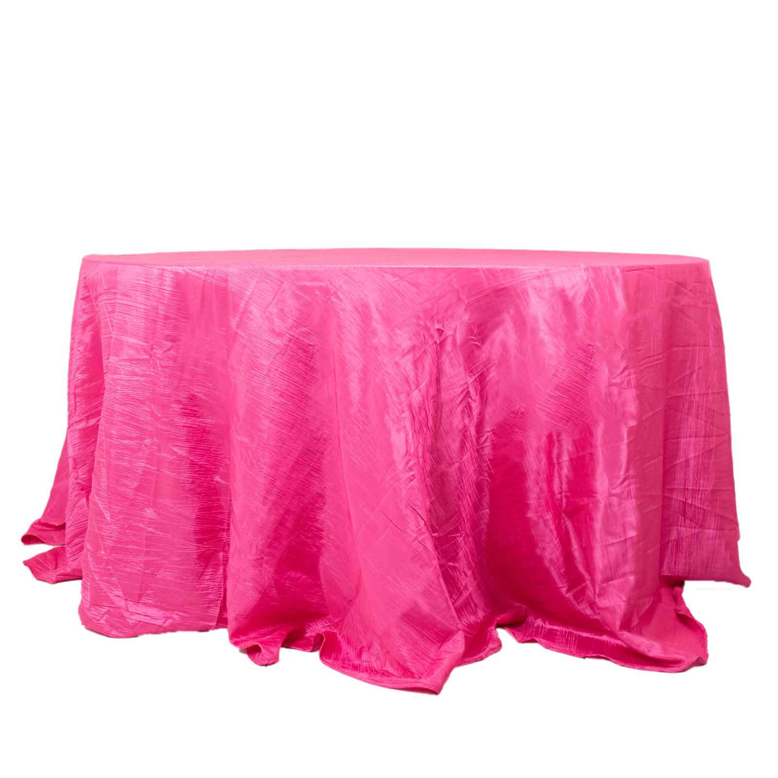 Taffeta 132" Round Tablecloth Fuchsia - Seamless Accordion Crinkle Table Cover