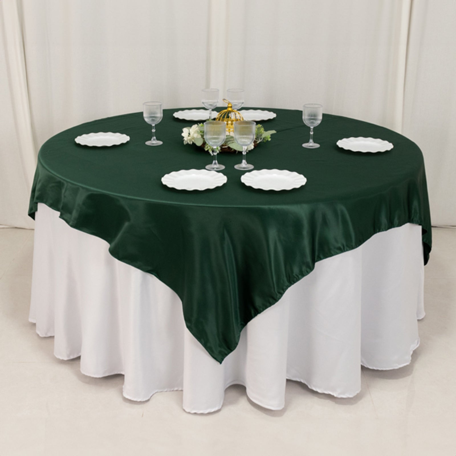 Lamour Satin 72"x72" Table Overlay Square Tablecloth Hunter Emerald Green - Smooth Finish Table Topper