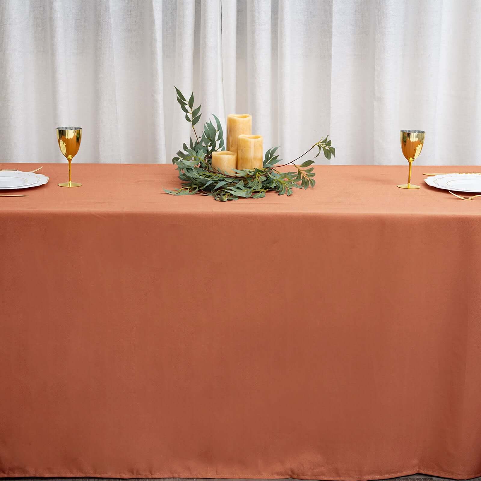 Polyester 90"x156" Rectangle Tablecloth Terracotta (Rust)- Seamless Wrinkle-Resistant Table Cover