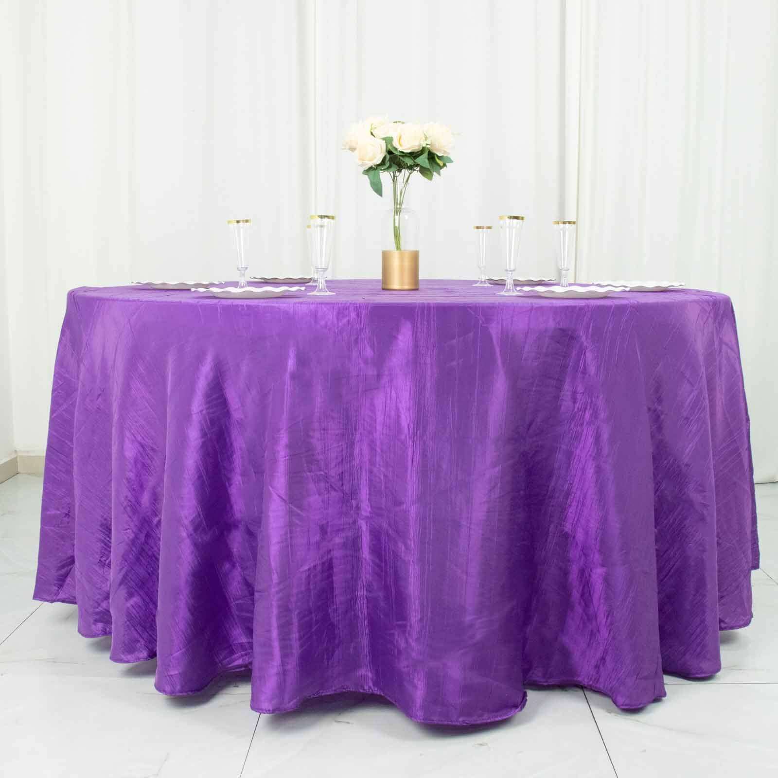 Taffeta 120" Round Tablecloth Purple - Seamless Accordion Crinkle Table Cover