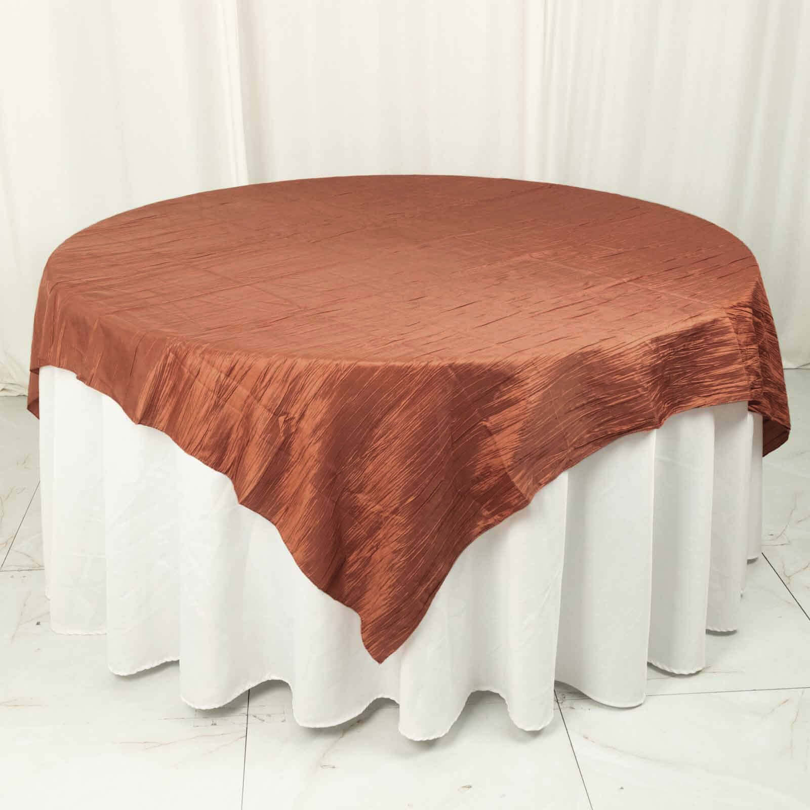 Taffeta 72"x72" Table Overlay Square Tablecloth Terracotta (Rust) - Accordion Crinkle Table Cover