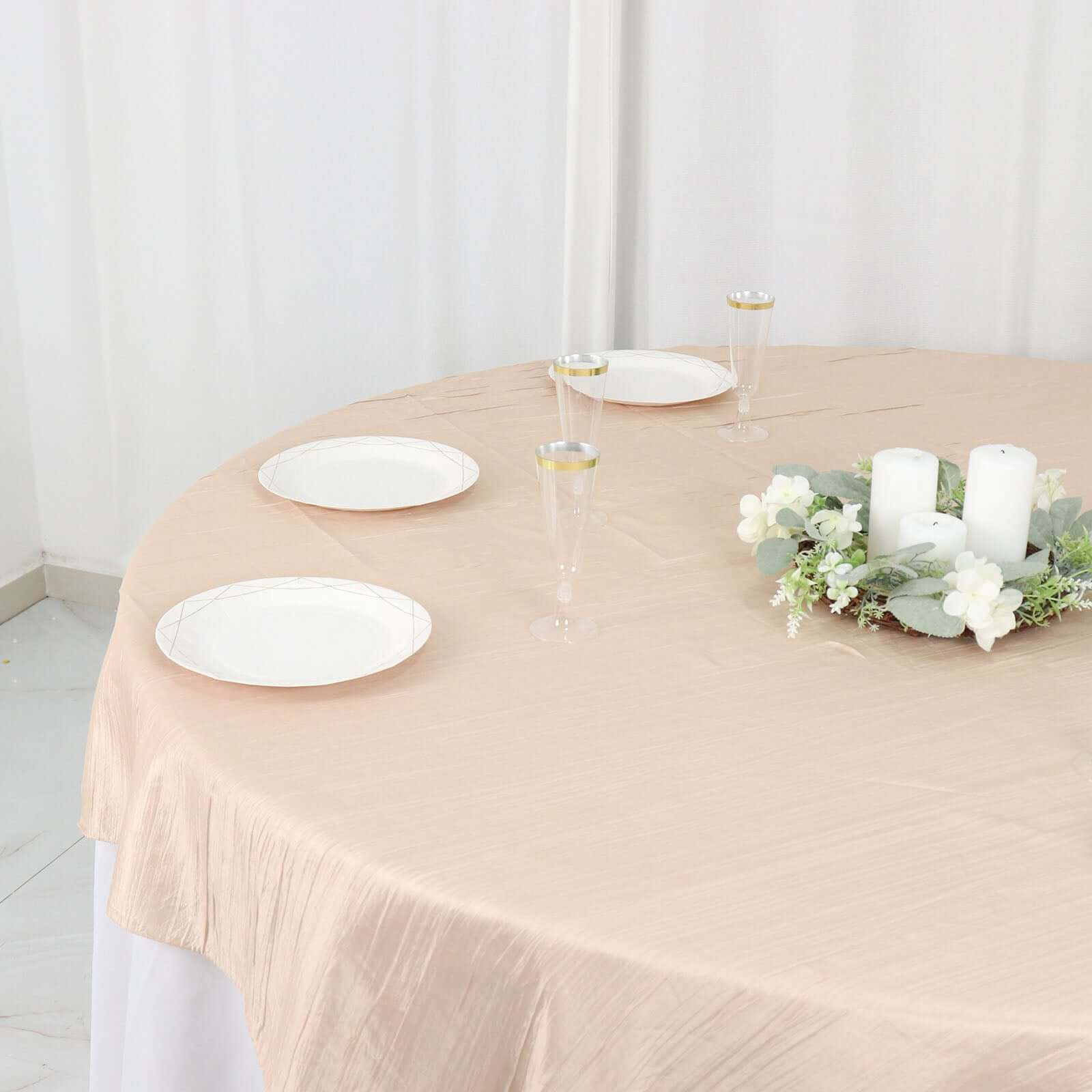 Taffeta 72"x72" Table Overlay Square Tablecloth Beige - Accordion Crinkle Table Cover