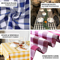 Polyester 60"x102" Rectangle Tablecloth White/Navy Blue - Checkered Buffalo Plaid Table Cover