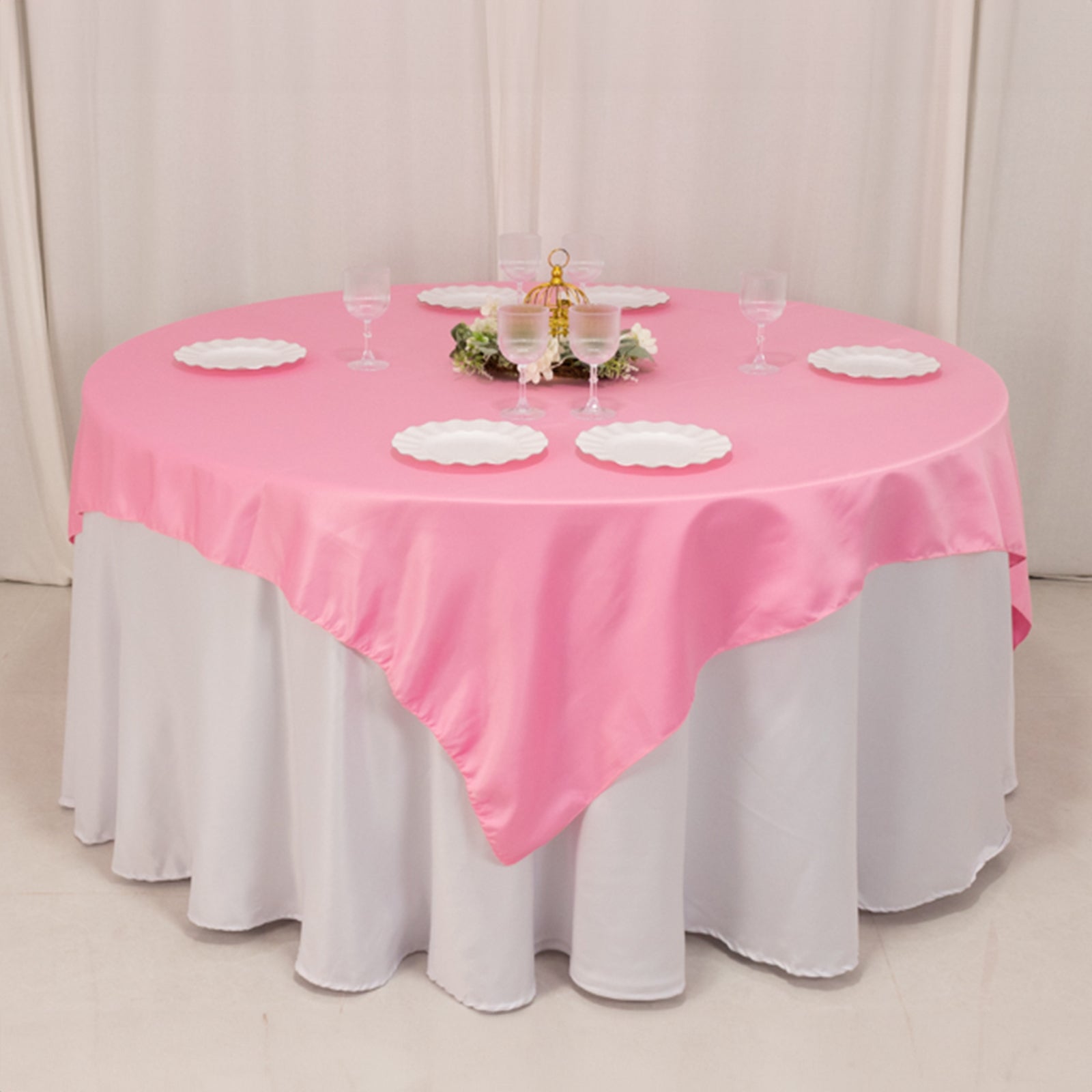 Lamour Satin 72"x72" Table Overlay Square Tablecloth Pink - Smooth Finish Table Topper