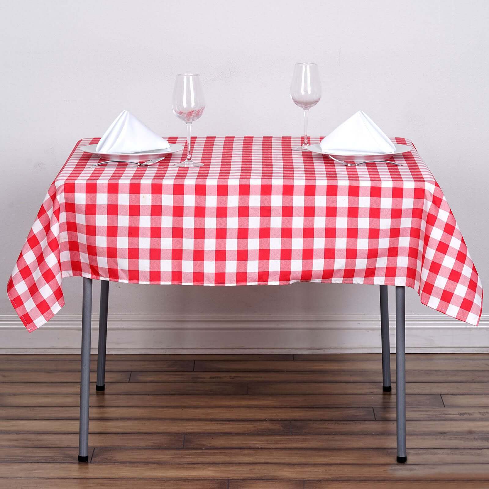 Polyester 54"x54" Square Tablecloth White/Red - Checkered Buffalo Plaid Design for Casual Table Settings