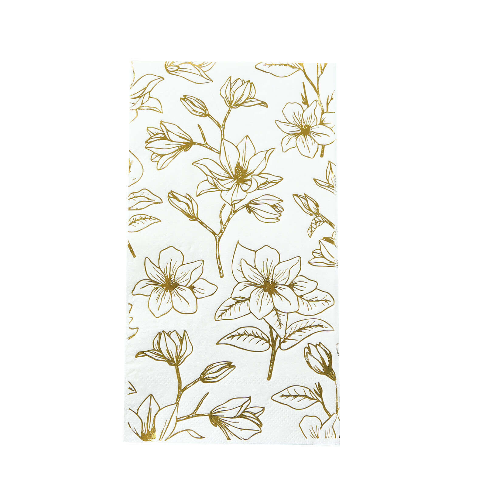 50-Pack Paper Dinner Napkins White with Gold Magnolia Flowers Print 2-Ply - Disposable Soft Napkins for Parties