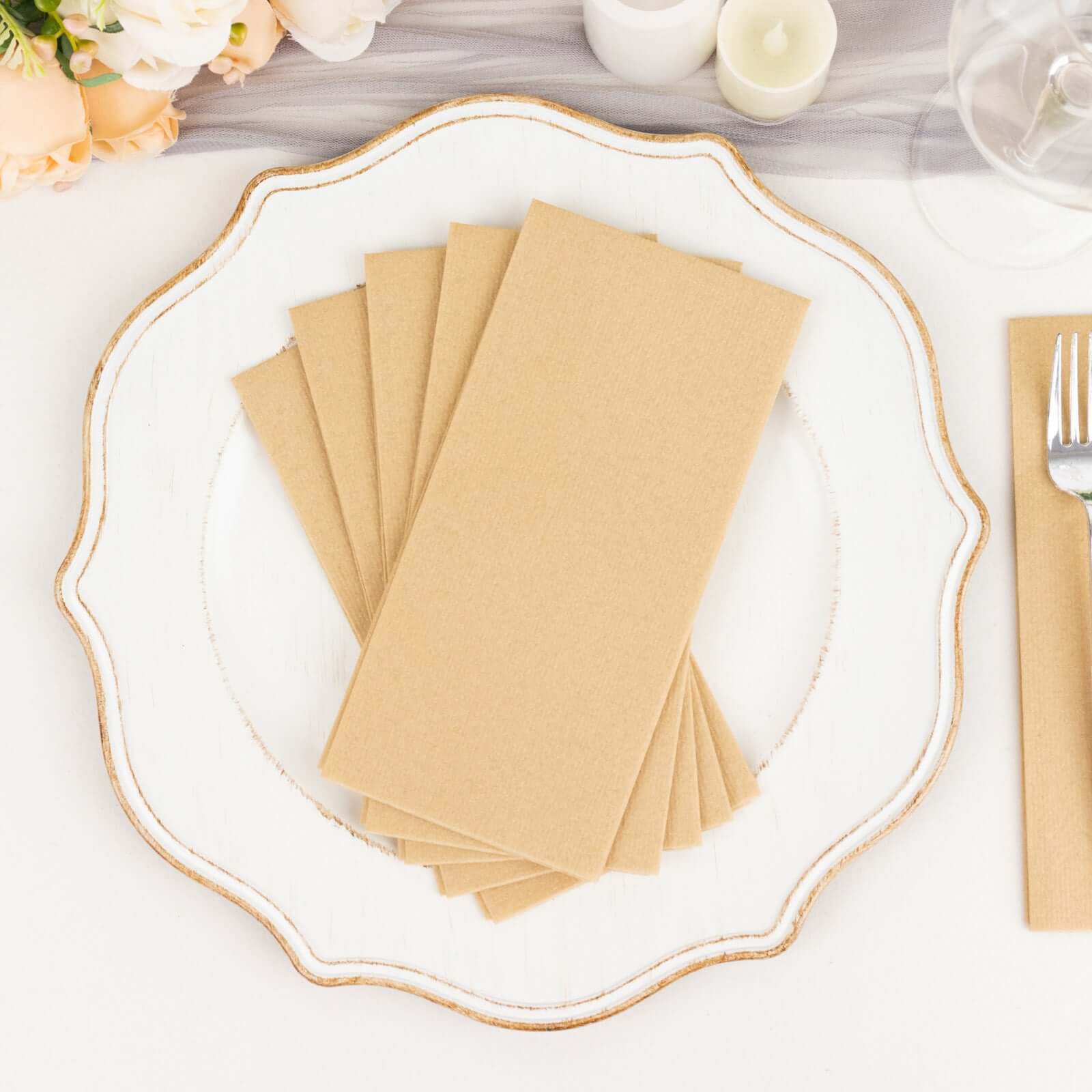 20 Pack Linen-Like Paper 8.5"x4" Napkins Natural - Highly Absorbent & Disposable Airlaid Guest Towels