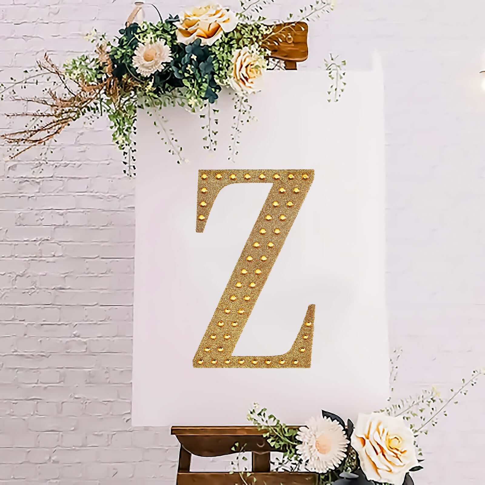 Decorative Rhinestone Alphabet "Z" Letter Stickers, Glitter Adhesive Craft Letters Gold DIY Sparkle Embellishments 8"