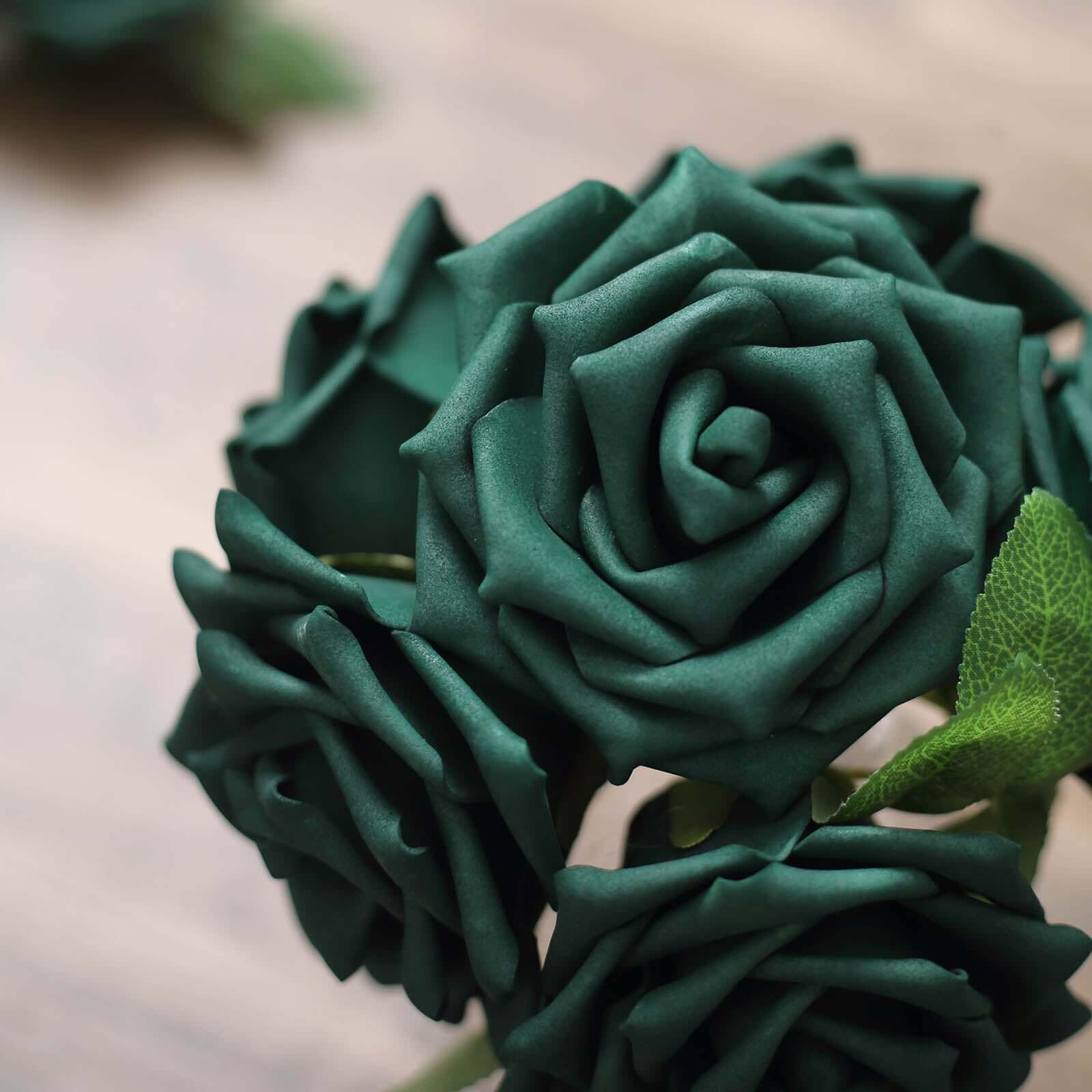 24 Roses 5" Hunter Emerald Green Artificial Foam Flowers With Stem Wire and Leaves