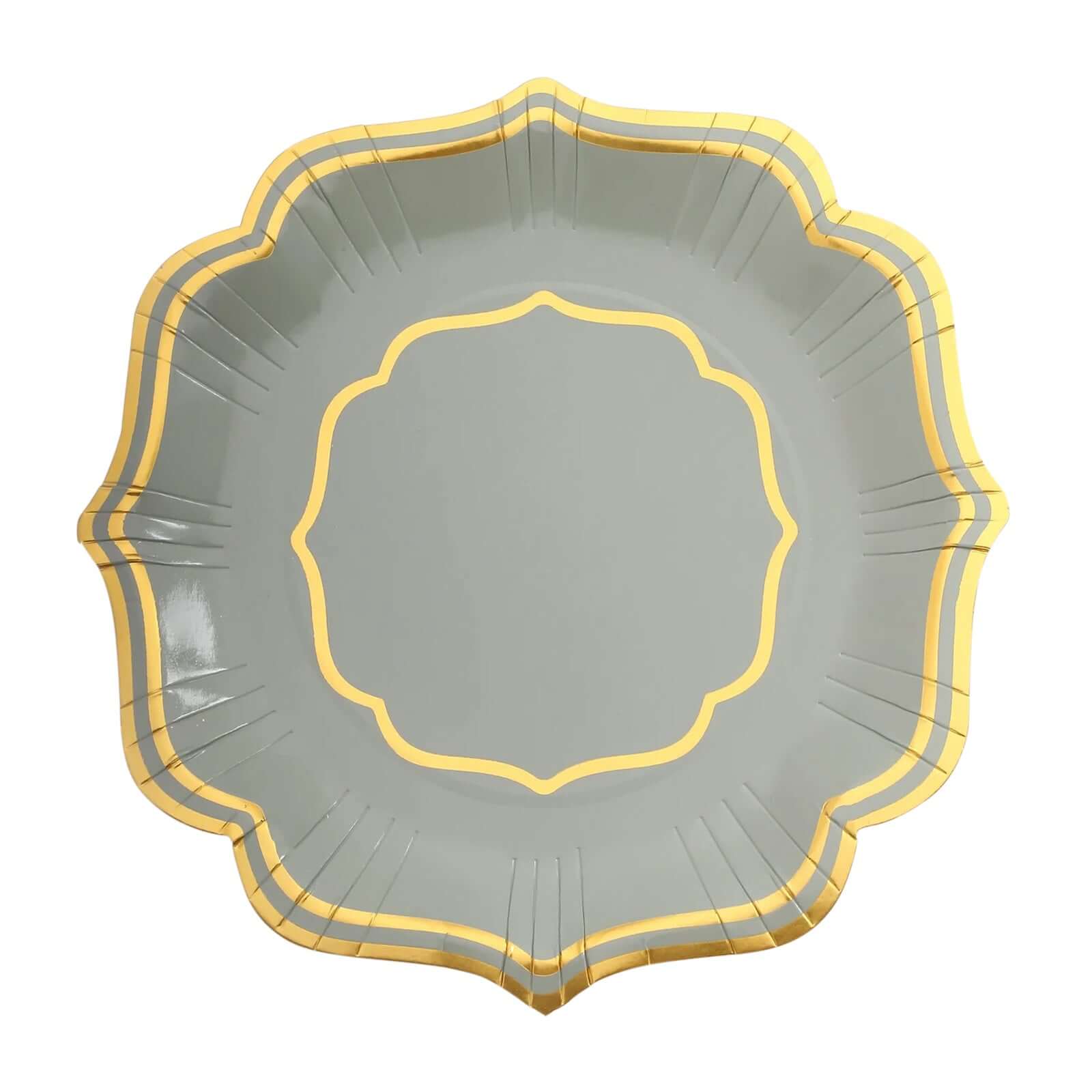 25-Pack Paper Dinner Plates in Sage Green with Gold Scallop Rim - Disposable 300GSM Party Plates 10"
