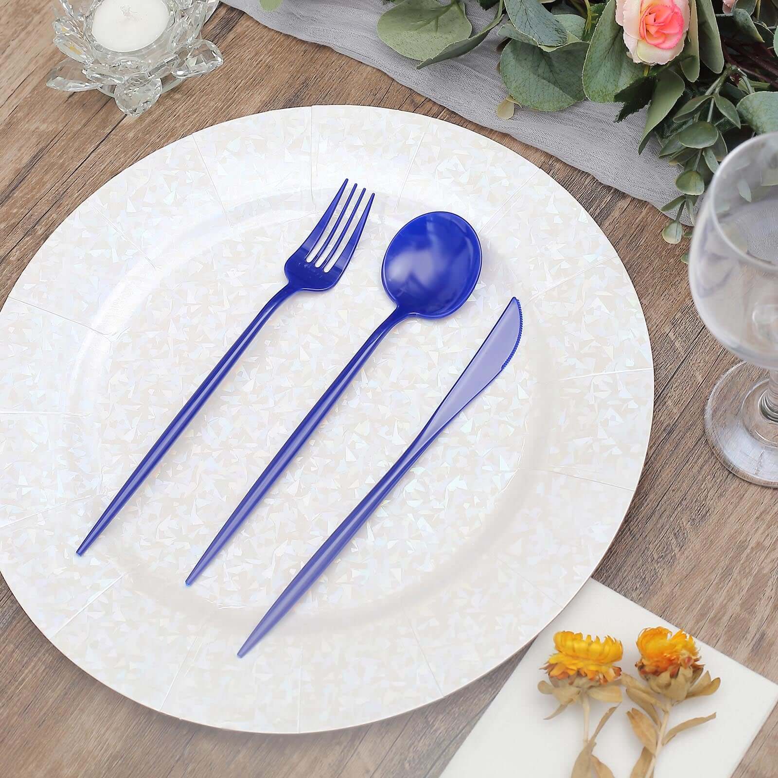 50-Pack Plastic Utensil Set Royal Blue - Premium Disposable Heavy Duty Sleek Flatware